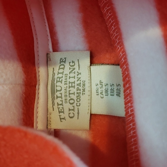 Telluride Fleece Cowl Neck Sweater Orange/white striped size Small - Picture 5 of 6
